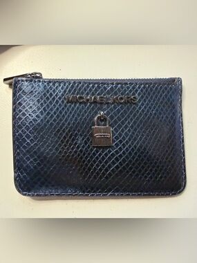 NWT Michael Kors Adele Small Zip Coin Pouch ID Wallet - Midnight Blue